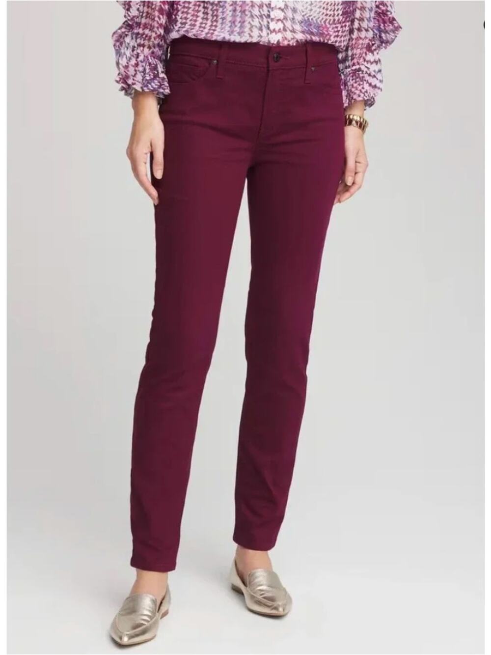 Chico's 1.5 So Slimming Girlfriend Slim Leg Ankle Jeans Chianti Red Size 10